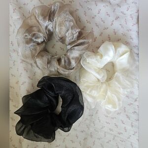 Elegant Sheer Scrunchie Set - Black, Cream, Tan